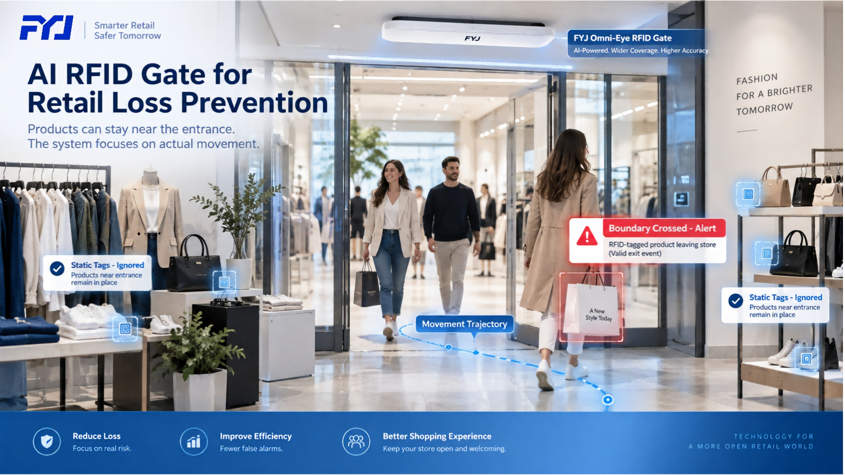 Системы считывания RFID с использованием искусственного интеллекта меняют подход к предотвращению краж в розничной торговле: как технология FYJ Omni-Eye улучшает распознавание входа и выхода.