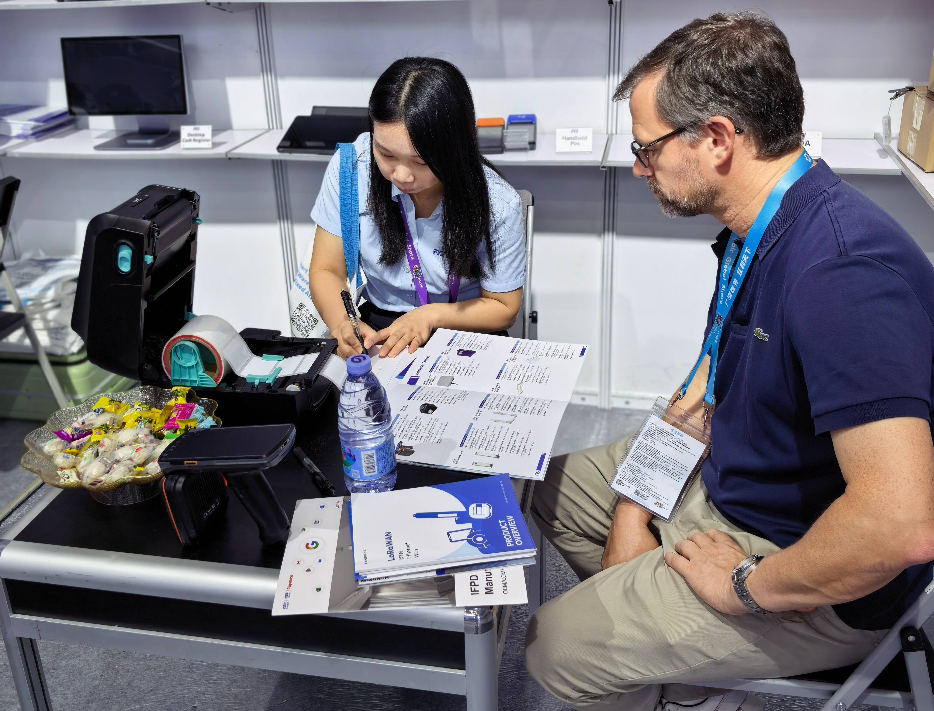 RFID Label Printing Demonstration RFID printer producing labels during a live demonstration at the FYJ booth